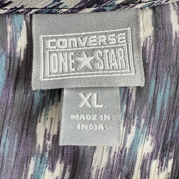 Converse One Star Blouse Cover Up Womens XL Blue Sheer Button Front Geometric - Picture 5 of 11